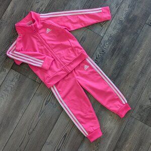 Adidas Kids' Classic 3-Stripe Tricot Track Jacket & Joggers Set Fuchsia Pink 24M